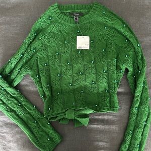 Forever 21 Green Beaded Cropped Sweater